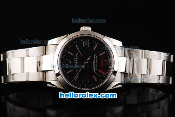 Rolex Air King Automatic Movement Full Steel with Black Dial and Pink Stick Markers - Click Image to Close